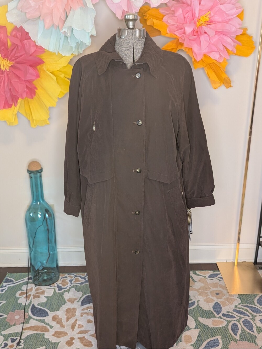 2042 -Fleet Street Ultra Chamois Button Out Liner Raincoat Size 14 Brown w/ belt
